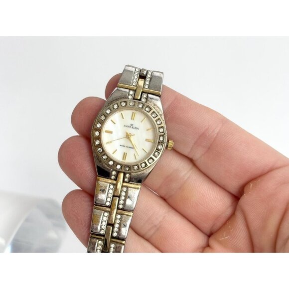 Anne Klein Dual Toned Rhinestone Accented Vintage Watch - 17mm - WORKS! - Picture 4 of 10